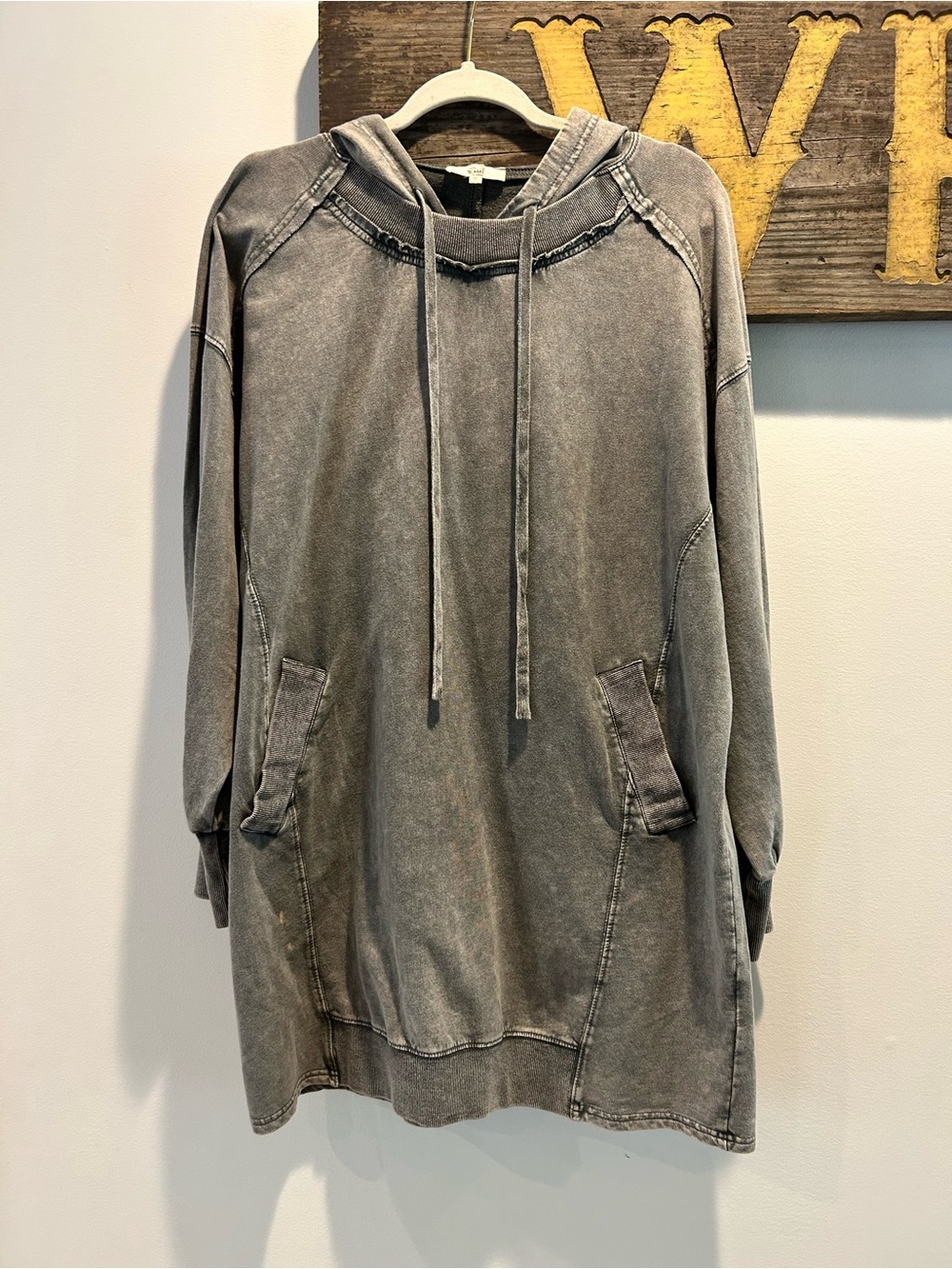 easel Washed Gray Mini Hoodie Dress